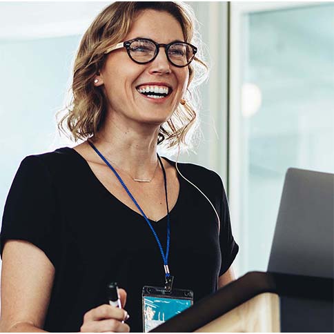 Professional at a conference. 